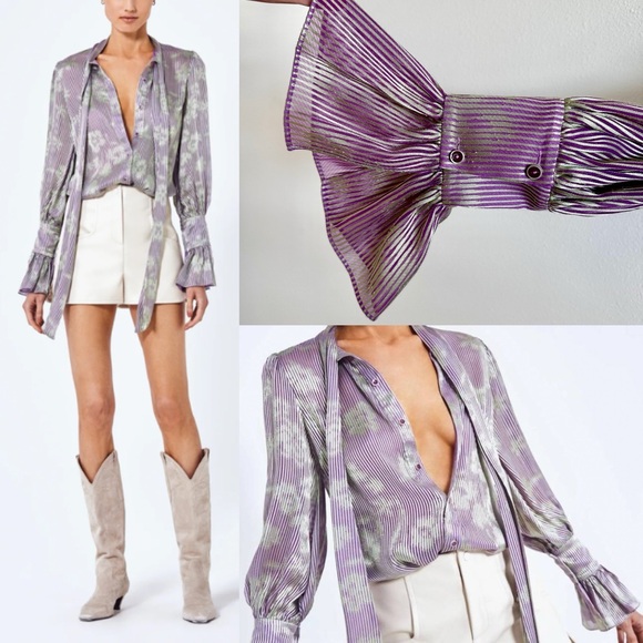 BNWOT $498 ALEXIS Tonal Floral FRANCISCA Blouse Lilac Sheen - Picture 6 of 16